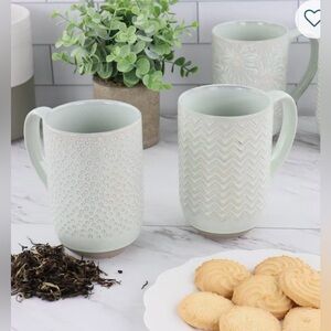 Elegant Ceramic Textured Muted Green Mug Set of 3 - 19oz